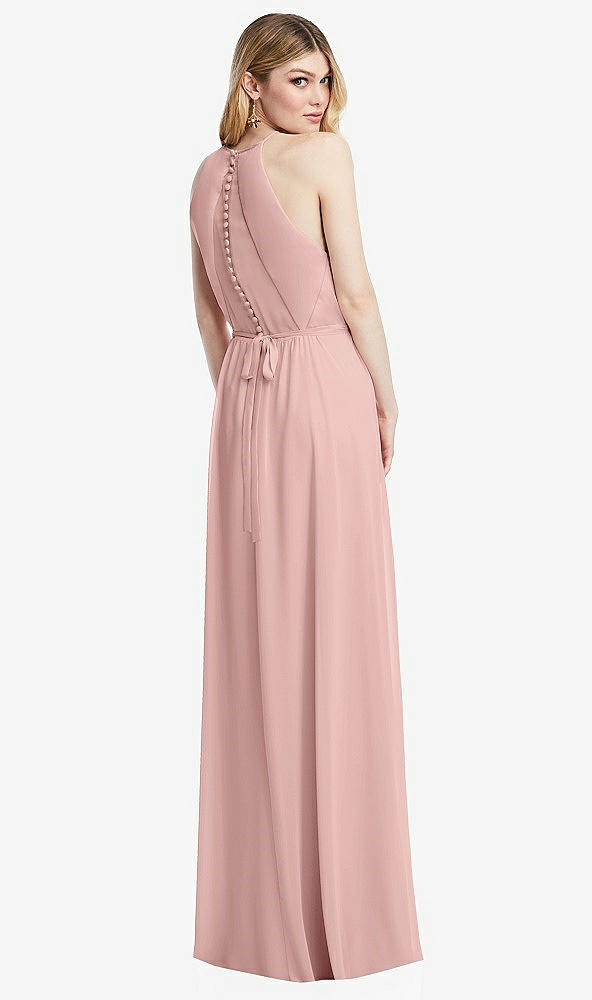 Back View - Rose - PANTONE Rose Quartz Illusion Back Halter Maxi Dress with Covered Button Detail