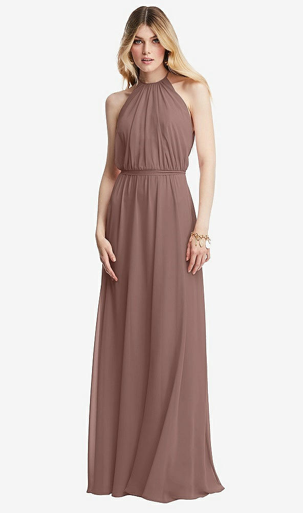 Front View - Sienna Illusion Back Halter Maxi Dress with Covered Button Detail