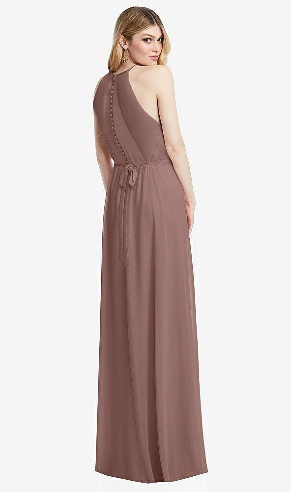 Back View - Sienna Illusion Back Halter Maxi Dress with Covered Button Detail
