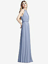 Side View Thumbnail - Sky Blue Illusion Back Halter Maxi Dress with Covered Button Detail