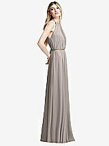 Side View Thumbnail - Taupe Illusion Back Halter Maxi Dress with Covered Button Detail