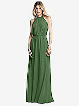 Front View Thumbnail - Vineyard Green Illusion Back Halter Maxi Dress with Covered Button Detail