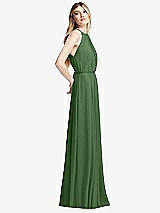 Side View Thumbnail - Vineyard Green Illusion Back Halter Maxi Dress with Covered Button Detail