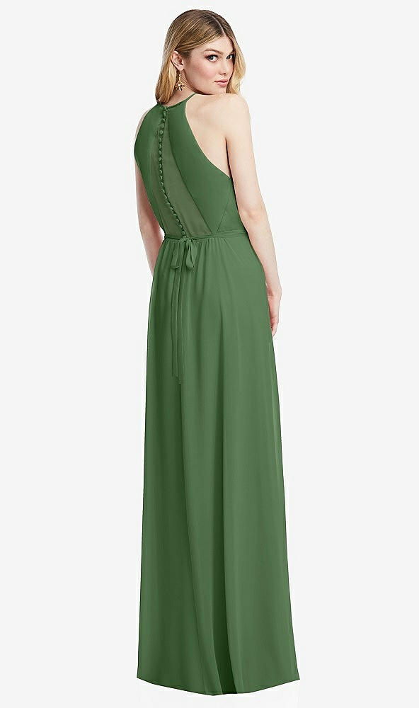 Back View - Vineyard Green Illusion Back Halter Maxi Dress with Covered Button Detail
