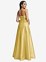 Rear View Thumbnail - Maize Open Neckline Cutout Satin Twill A-Line Gown with Pockets