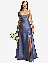 Alt View 1 Thumbnail - French Blue Open Neckline Cutout Satin Twill A-Line Gown with Pockets