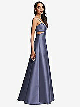 Side View Thumbnail - French Blue Open Neckline Cutout Satin Twill A-Line Gown with Pockets