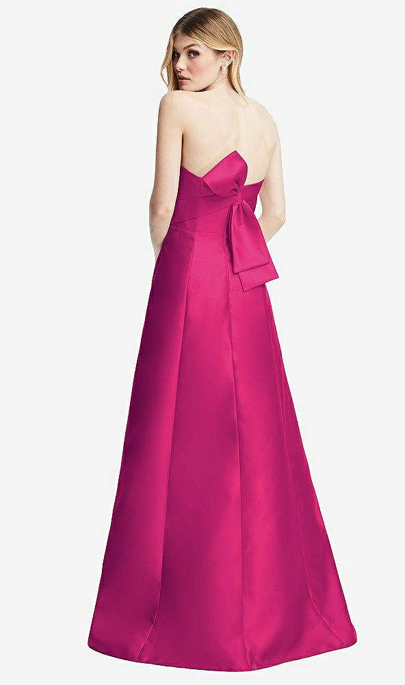 Front View - Think Pink Strapless A-line Satin Gown with Modern Bow Detail