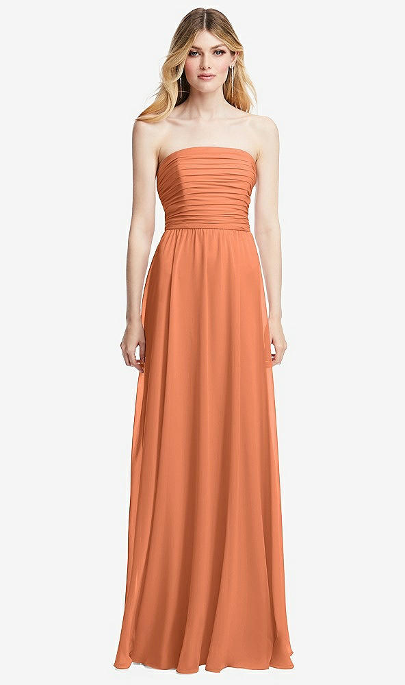 Front View - Sweet Melon Shirred Bodice Strapless Chiffon Maxi Dress with Optional Straps