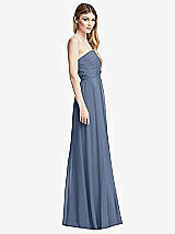 Side View Thumbnail - Larkspur Blue Shirred Bodice Strapless Chiffon Maxi Dress with Optional Straps