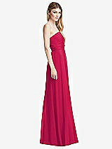 Side View Thumbnail - Vivid Pink Shirred Bodice Strapless Chiffon Maxi Dress with Optional Straps
