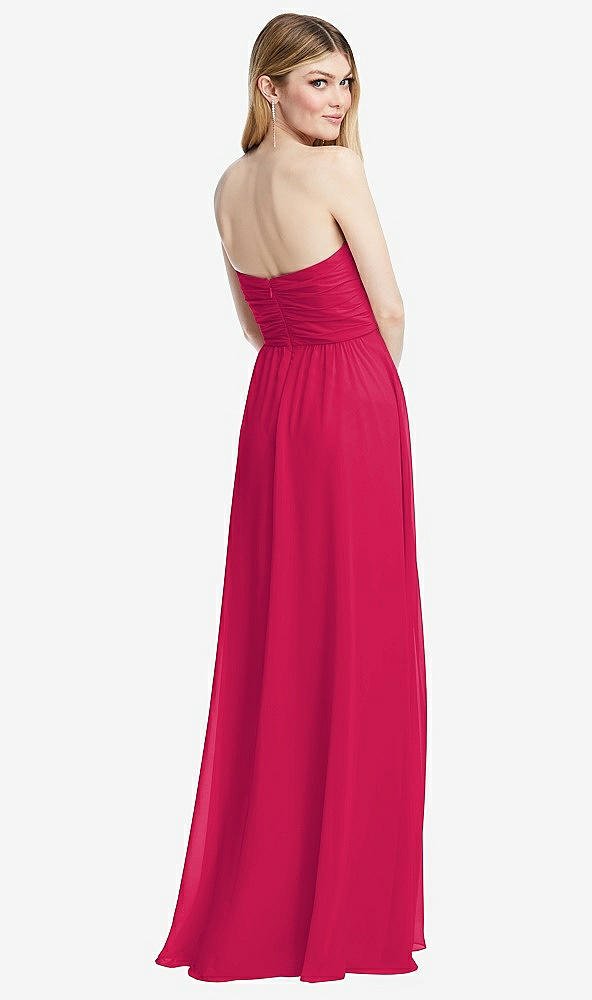 Back View - Vivid Pink Shirred Bodice Strapless Chiffon Maxi Dress with Optional Straps