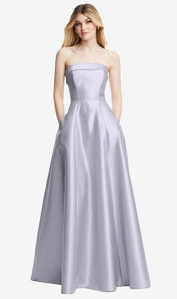 Front View - Silver Dove Strapless Bias Cuff Bodice Satin Gown with Pockets