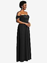 Alt View 3 Thumbnail - Black Off-the-Shoulder Pleated Cap Sleeve A-line Maxi Dress