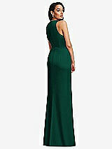 Rear View Thumbnail - Hunter Green Pleated V-Neck Closed Back Trumpet Gown with Draped Front Slit