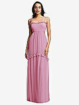 Front View Thumbnail - Powder Pink Ruffle-Trimmed Cutout Tie-Back Maxi Dress with Tiered Skirt