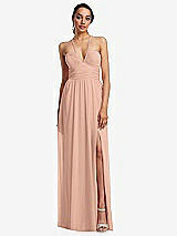 Front View Thumbnail - Pale Peach Plunging V-Neck Criss Cross Strap Back Maxi Dress