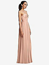 Side View Thumbnail - Pale Peach Plunging V-Neck Criss Cross Strap Back Maxi Dress