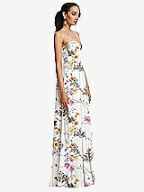 Side View Thumbnail - Butterfly Botanica Ivory Plunging V-Neck Criss Cross Strap Back Maxi Dress
