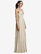Side View Thumbnail - Champagne Plunging V-Neck Criss Cross Strap Back Maxi Dress