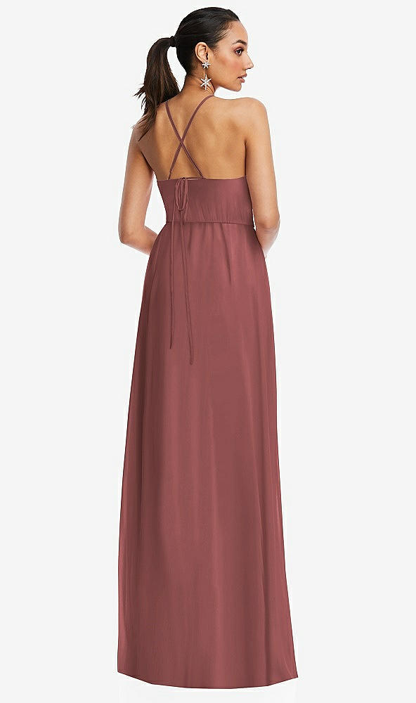 Back View - English Rose Plunging V-Neck Criss Cross Strap Back Maxi Dress