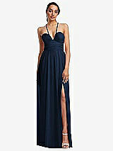 Front View Thumbnail - Midnight Navy Plunging V-Neck Criss Cross Strap Back Maxi Dress