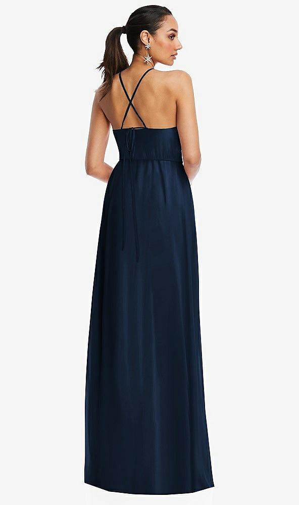 Back View - Midnight Navy Plunging V-Neck Criss Cross Strap Back Maxi Dress