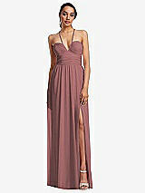 Front View Thumbnail - Rosewood Plunging V-Neck Criss Cross Strap Back Maxi Dress