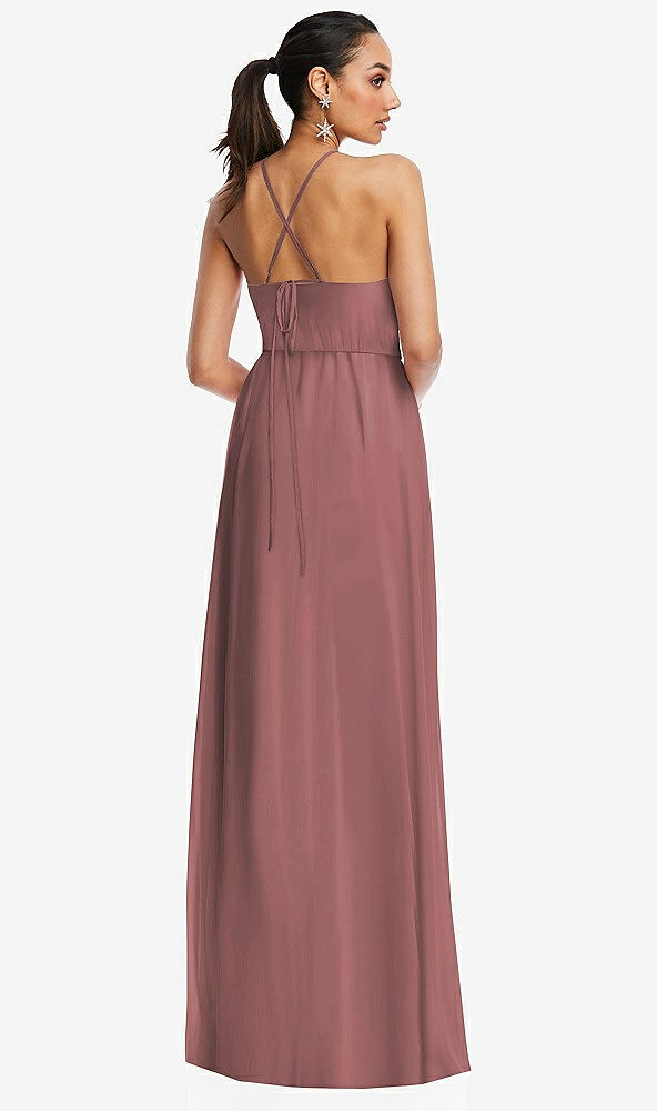 Back View - Rosewood Plunging V-Neck Criss Cross Strap Back Maxi Dress