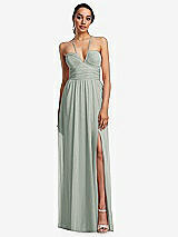 Front View Thumbnail - Willow Green Plunging V-Neck Criss Cross Strap Back Maxi Dress