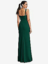 Rear View Thumbnail - Hunter Green Cowl-Neck Wide Strap Crepe Trumpet Gown with Front Slit
