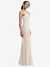 Side View Thumbnail - Oat Cowl-Neck Wide Strap Crepe Trumpet Gown with Front Slit
