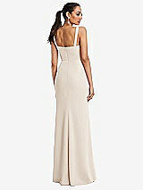 Rear View Thumbnail - Oat Cowl-Neck Wide Strap Crepe Trumpet Gown with Front Slit
