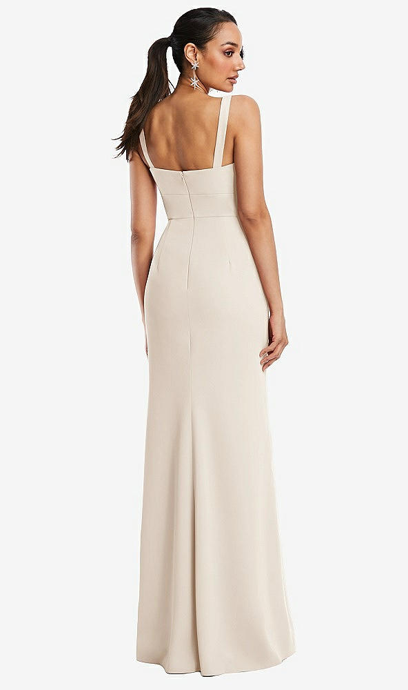 Back View - Oat Cowl-Neck Wide Strap Crepe Trumpet Gown with Front Slit
