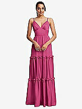 Front View Thumbnail - Tea Rose Low-Back Triangle Maxi Dress with Ruffle-Trimmed Tiered Skirt