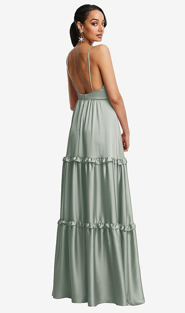 Back View - Willow Green Low-Back Triangle Maxi Dress with Ruffle-Trimmed Tiered Skirt