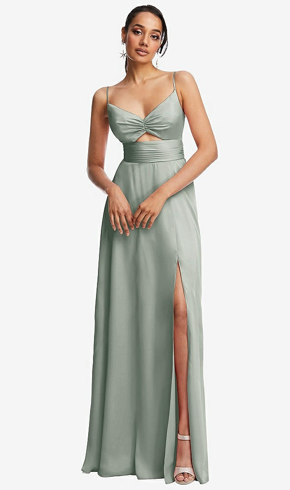 Front View - Willow Green Triangle Cutout Bodice Maxi Dress with Adjustable Straps