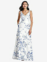 Front View Thumbnail - Cottage Rose Larkspur Pleated Bodice Open-Back Floral Maxi Dress with Pockets