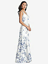 Side View Thumbnail - Cottage Rose Larkspur Pleated Bodice Open-Back Floral Maxi Dress with Pockets