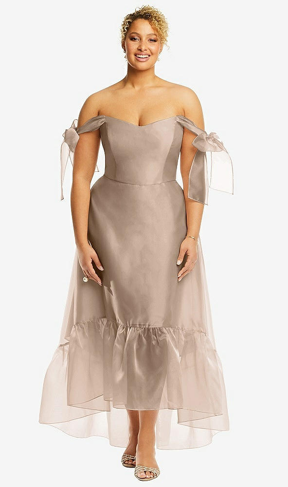 Front View - Topaz Convertible Deep Ruffle Hem High Low Organdy Dress with Scarf-Tie Straps