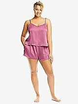 Alt View 1 Thumbnail - Orchid Pink Whisper Satin Lounge Shorts with Pockets