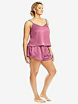 Side View Thumbnail - Orchid Pink Whisper Satin Lounge Shorts with Pockets