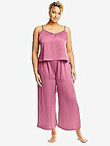 Alt View 1 Thumbnail - Orchid Pink Whisper Satin Wide-Leg Lounge Pants with Pockets