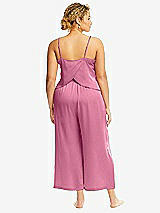 Alt View 3 Thumbnail - Orchid Pink Whisper Satin Wide-Leg Lounge Pants with Pockets