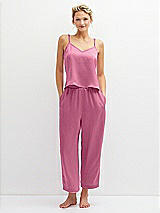 Front View Thumbnail - Orchid Pink Whisper Satin Wide-Leg Lounge Pants with Pockets