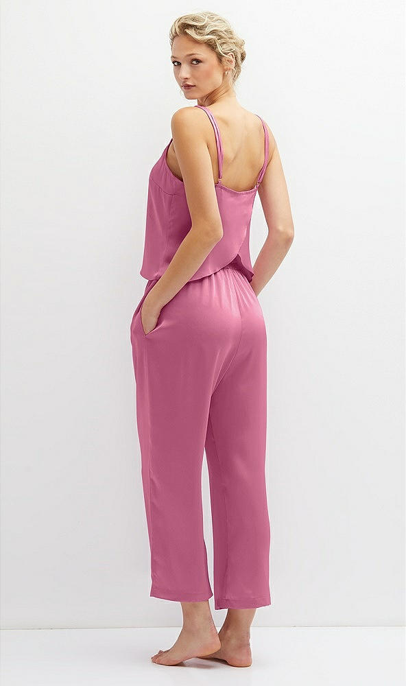 Back View - Orchid Pink Whisper Satin Wide-Leg Lounge Pants with Pockets