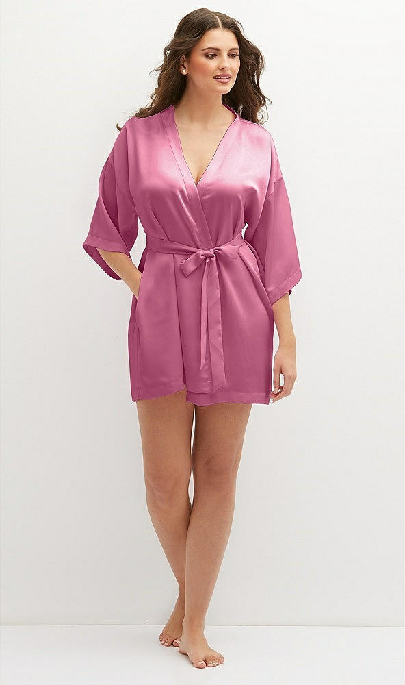 Front View - Orchid Pink Short Whisper Satin Robe