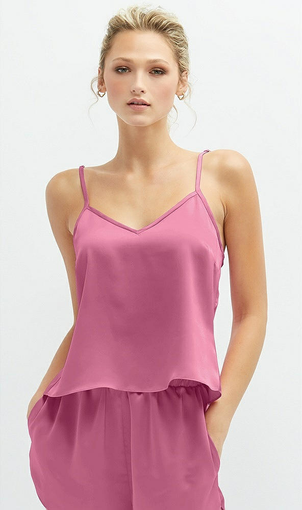 Front View - Orchid Pink Split Back Whisper Satin Cami Top