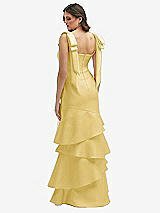 Rear View Thumbnail - Maize Bow-Shoulder Satin Maxi Dress with Asymmetrical Tiered Skirt