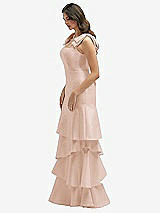 Front View Thumbnail - Cameo Bow-Shoulder Satin Maxi Dress with Asymmetrical Tiered Skirt